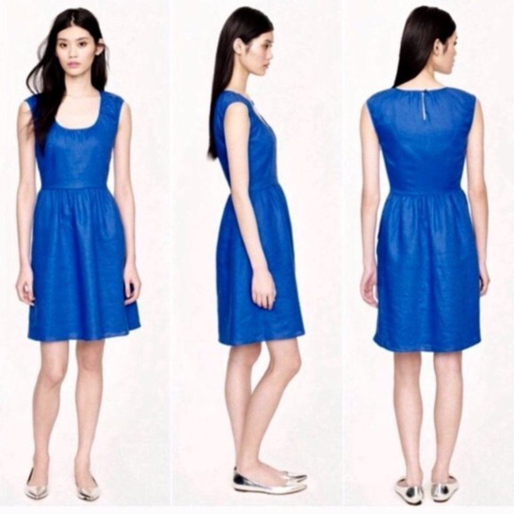 JCrew Cap Sleeve Linen Dress w Pockets Blue